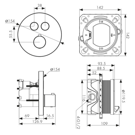 08177 Смеситель KAISER Sano скрытого монтажа с термостатом, 2-х режимный